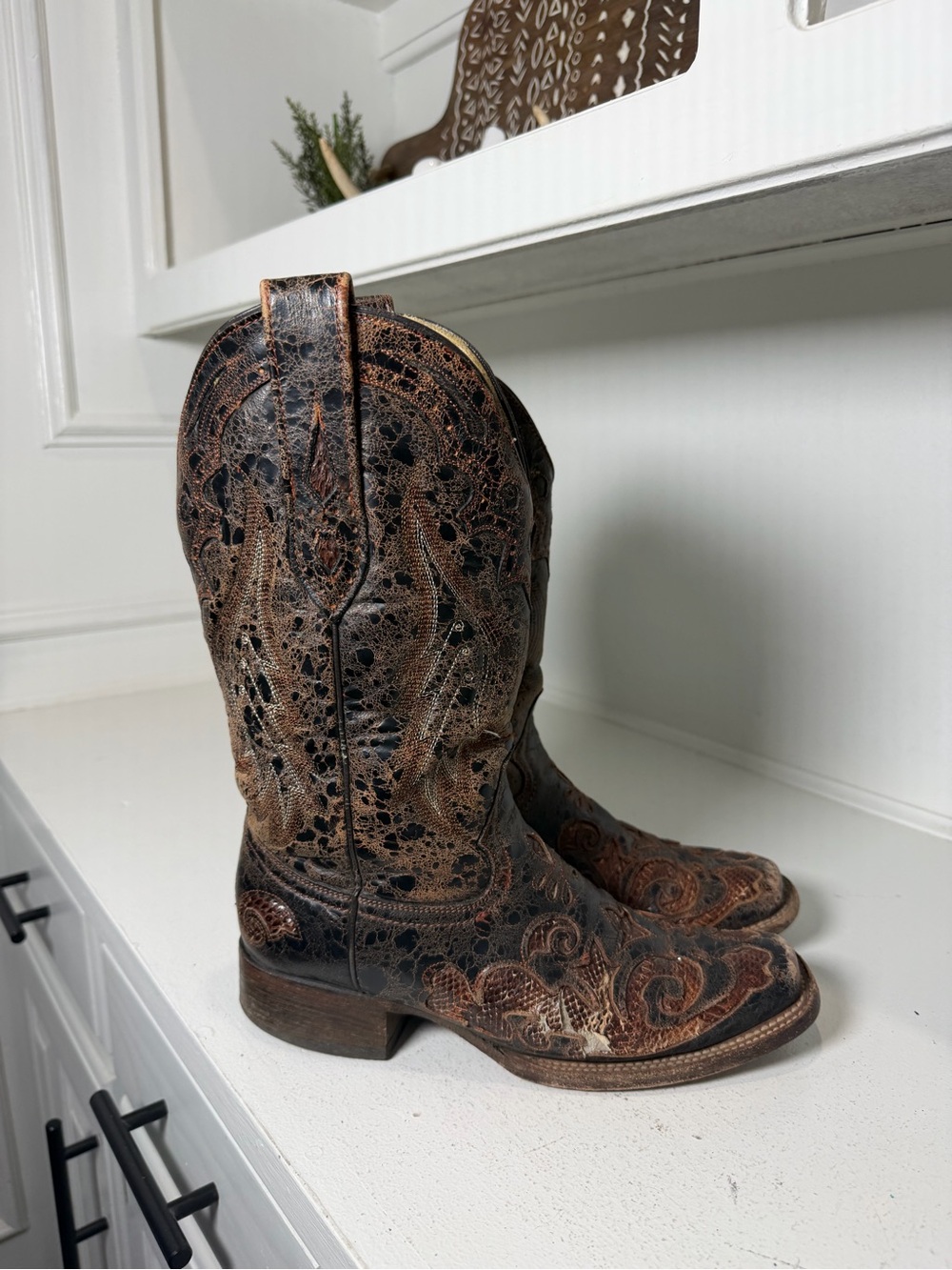 Corral Boots Women's 7M Brown Inlay Western Cowboy Boots Leather Cowgirl Rodeo View 5